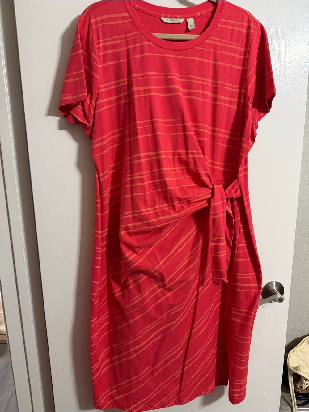 AnyBody Striped Short Sleeve Tie-Front Tee Dress